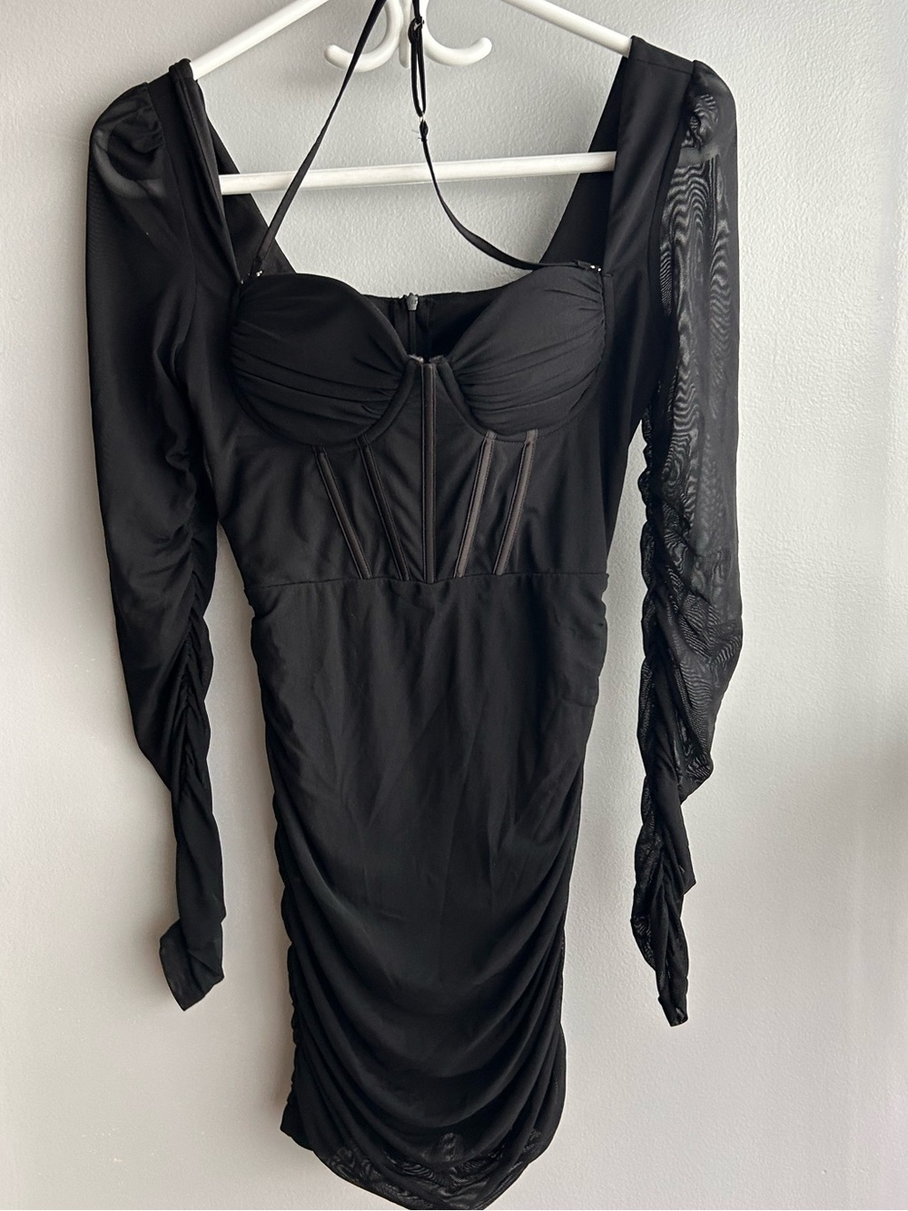 Going out Black Long-Sleeve Mesh Bustier Mini Dress